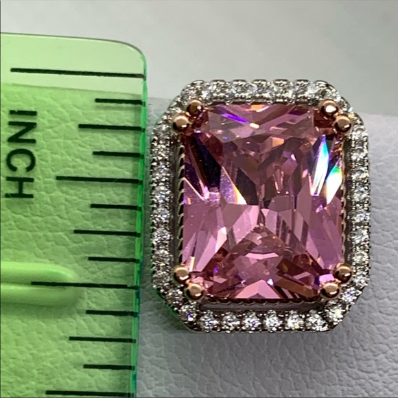 Gold Plated Big Pink Crystal Earrings - Picture 4 of 4